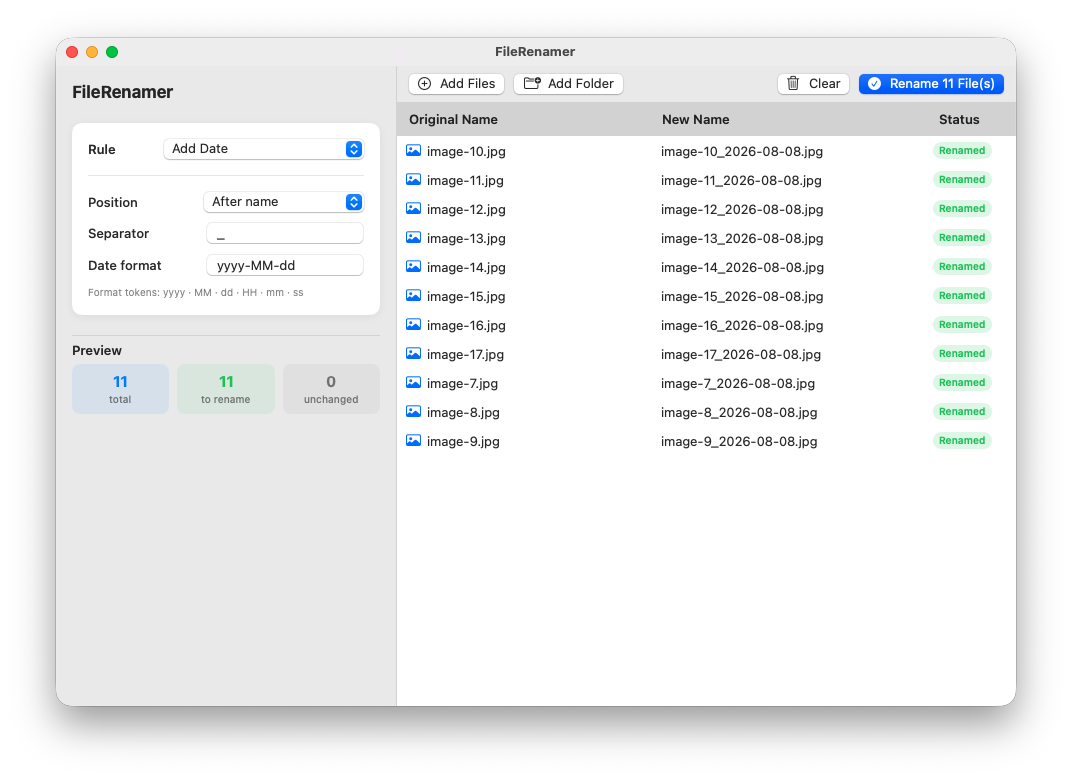 FileRenamer macOS app screenshot